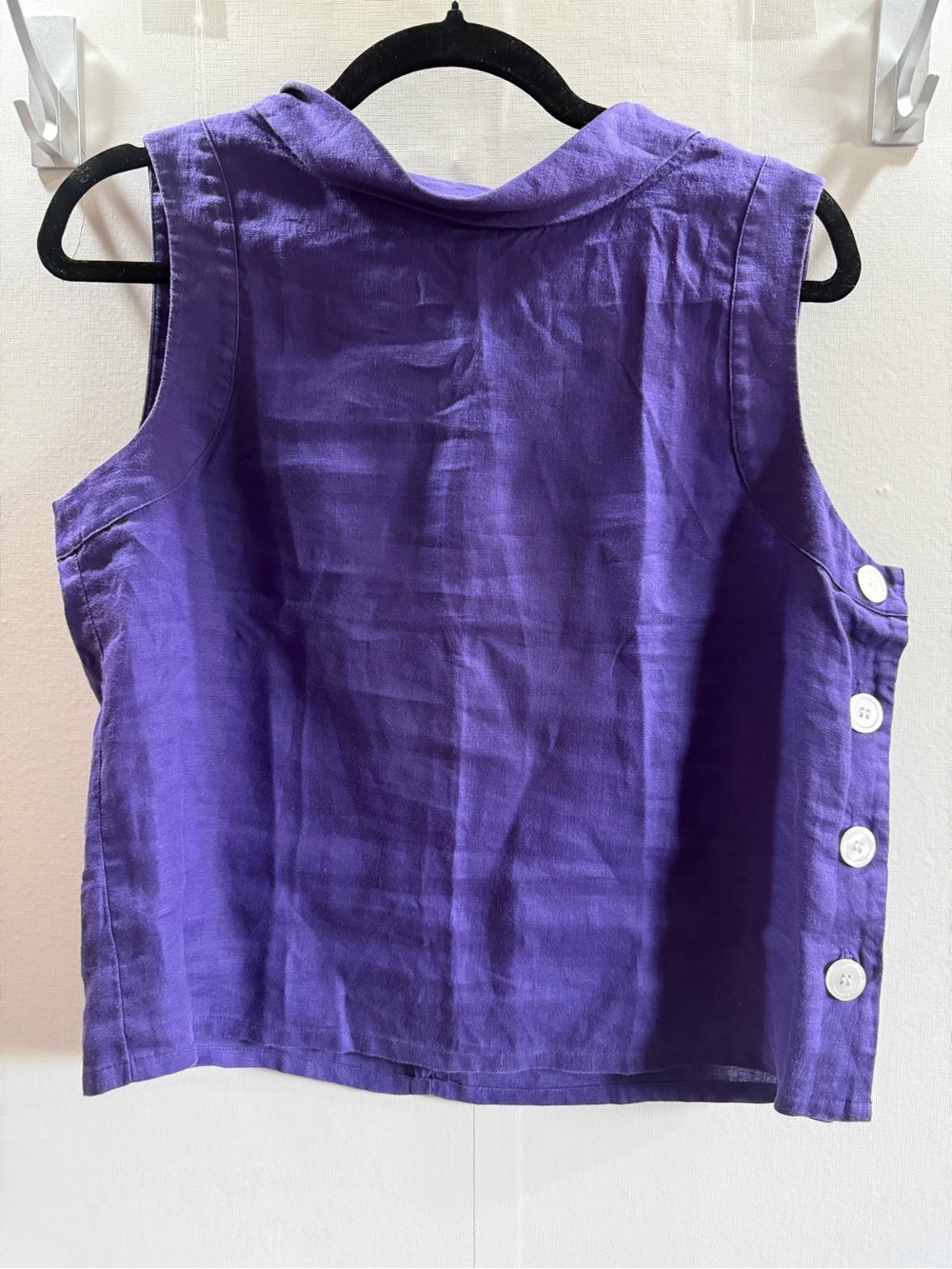 Hobbs London Size 10 Purple 100% Flax Linen Sleeveless Button Side Top